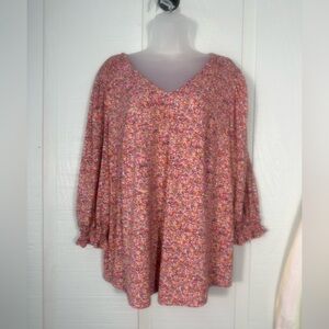 Adrianna Papell Pink  Floral Top Size 1X EUC